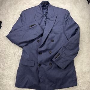 Vintage Preppy Double Breasted Pinstripe Wool Blazer Peak Lapel Suit Jacket